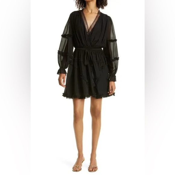 NWT Haute Hippie Lynne Smocked Waist Black Mini Dress - Picture 2 of 13